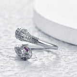 Adjustable 925 Stamp Ring Platinum Zircon Snake Animal Jewelry