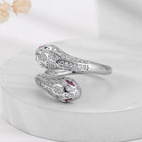 Adjustable 925 Stamp Ring Platinum Zircon Snake Animal Jewelry