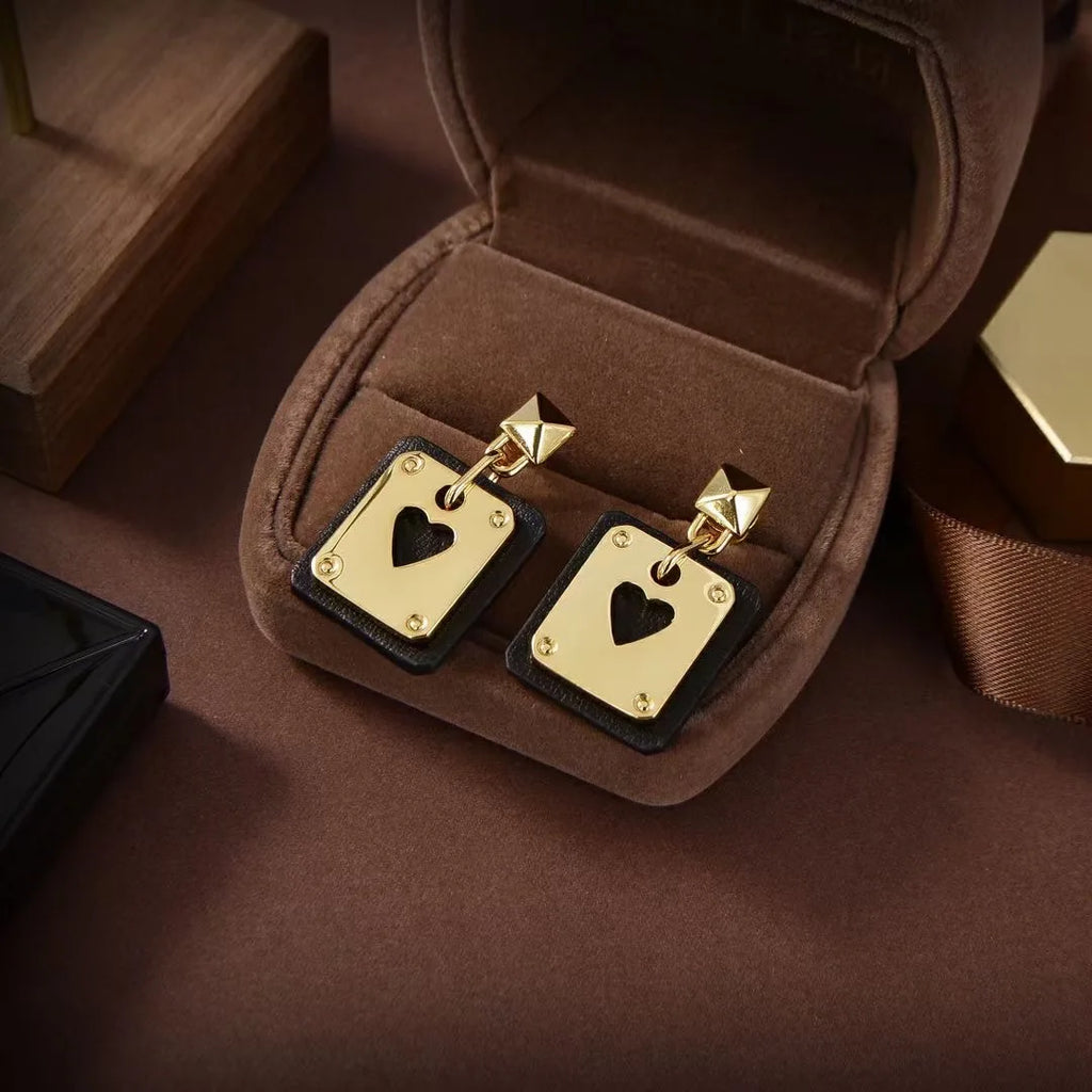 Vintage Poker Card Earrings Stud Metal Playing Card Party Pendientes