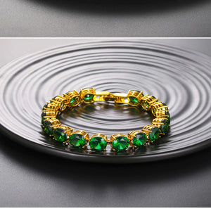 4mm Colourful Brass CZ Tennis Bracelet with Red Purple Green Stone for Men Women