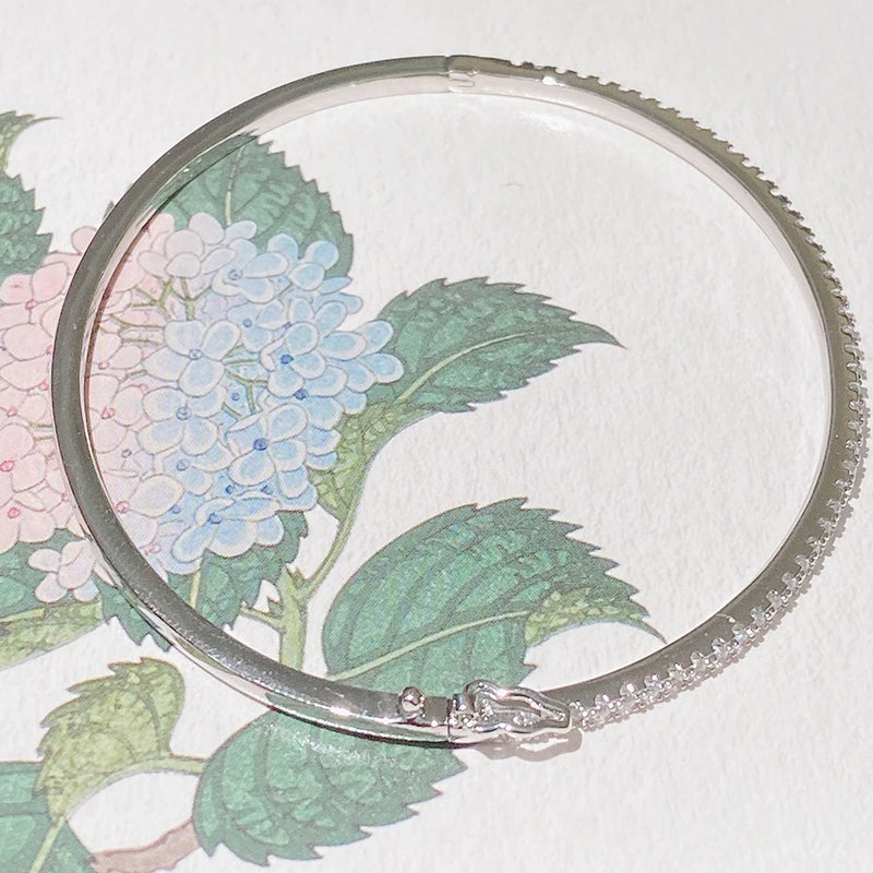 925 Silver Bangle with Zircon, Unisex, Everyday Wear