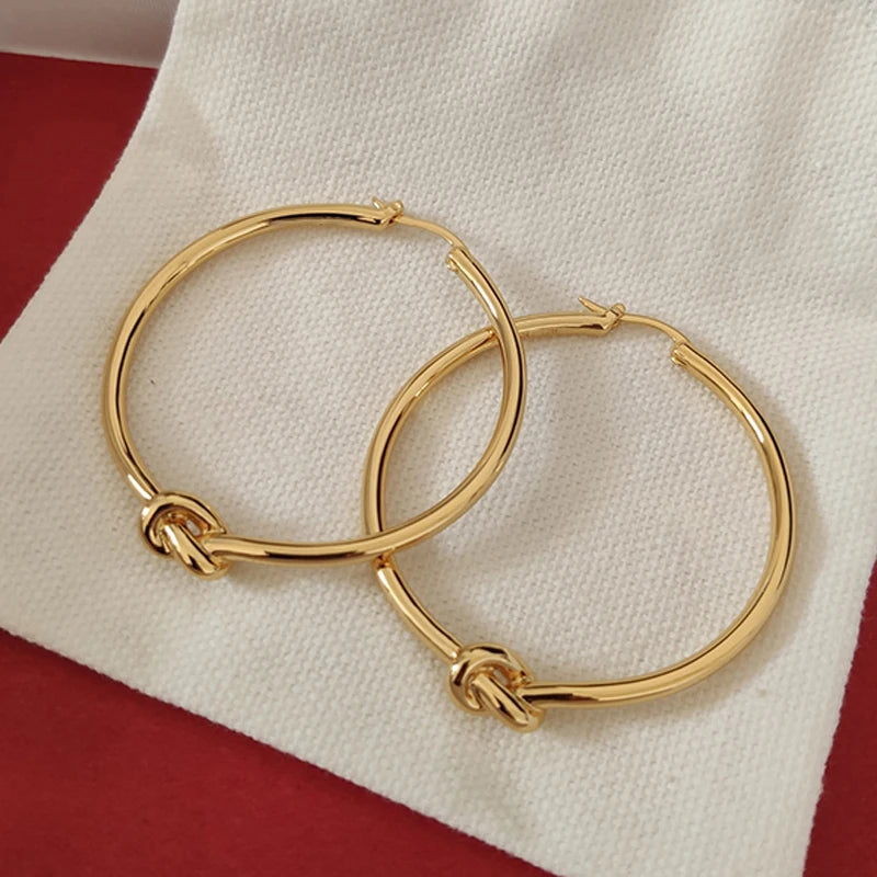 18K Large Round Knot Hoop Earrings Women's Jewelry