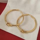 18K Large Round Knot Hoop Earrings Women's Jewelry