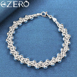 925 Sterling Silver Braided Beads Chain Bracelet Wedding Party Jewelry