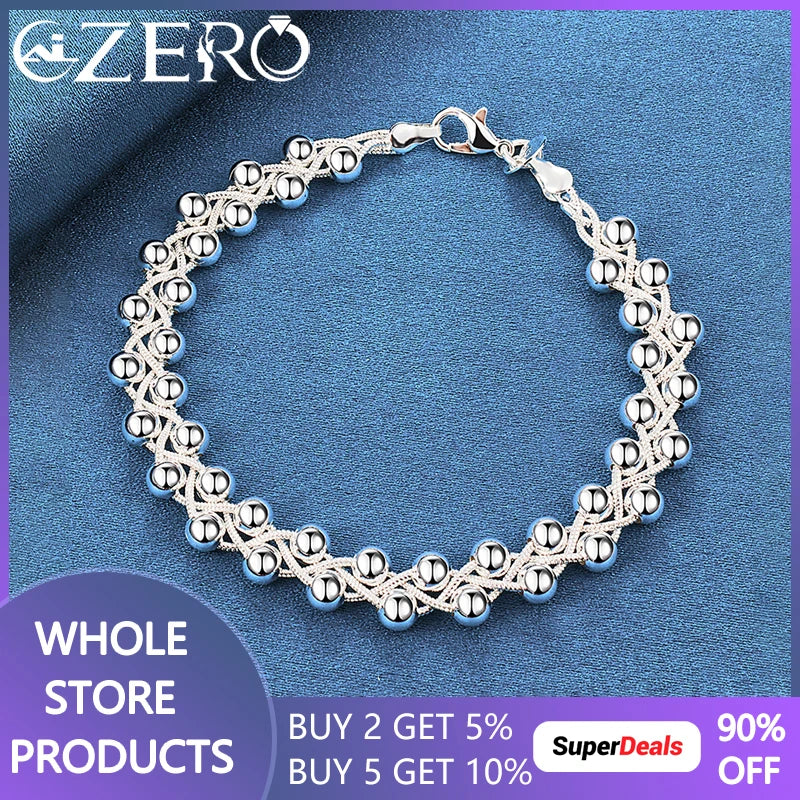 925 Sterling Silver Braided Beads Chain Bracelet Wedding Party Jewelry