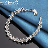 925 Sterling Silver Braided Beads Chain Bracelet Wedding Party Jewelry