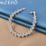 925 Sterling Silver Braided Beads Chain Bracelet Wedding Party Jewelry