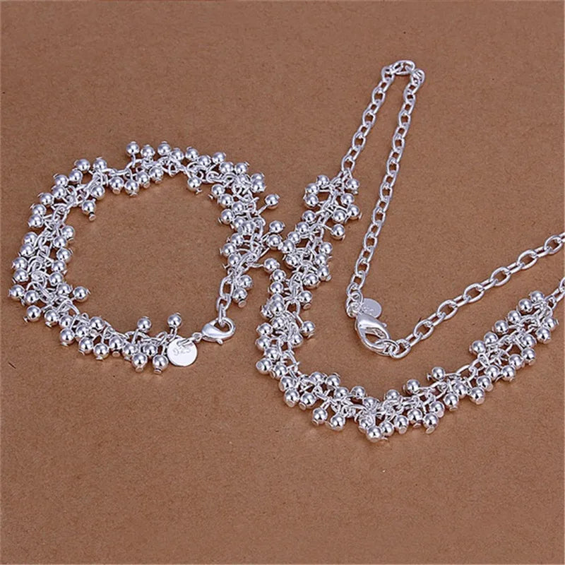 925 Silver Bracelet Necklace Set Fringe Beads Party