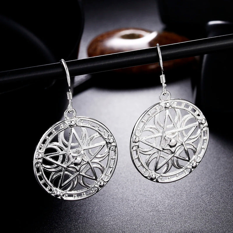 925 Silver Carved Star Earrings High Jewelry