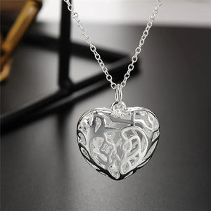 925 Silver Heart Necklace Earrings Set For Women