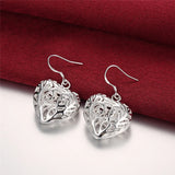 925 Silver Heart Necklace Earrings Set For Women
