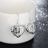 925 Silver Heart Necklace Earrings Set For Women