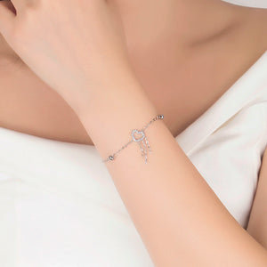 925 Sterling Silver Heart Bracelet Tassel Charm for Women