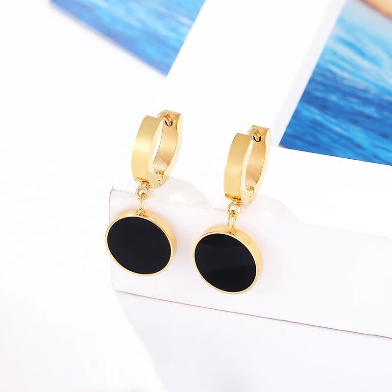 Enamel Circle Hoop Earrings Stainless Steel Plating