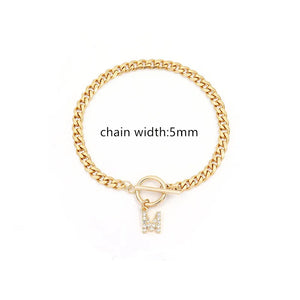 Classic Initial Letter Bracelet Women Pave Zirconia Chain