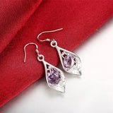 925 Silver Amethyst Shell Earrings for Party Wedding Crystal Jewelry