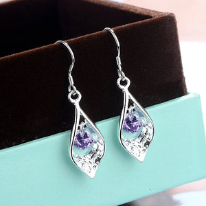 925 Silver Amethyst Shell Earrings for Party Wedding Crystal Jewelry