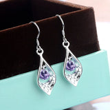 925 Silver Amethyst Shell Earrings for Party Wedding Crystal Jewelry