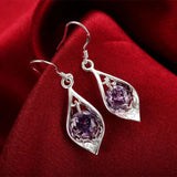 925 Silver Amethyst Shell Earrings for Party Wedding Crystal Jewelry