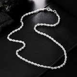 925 Sterling Silver Rope Chain Necklace 16-30 Inches 3MM for Men