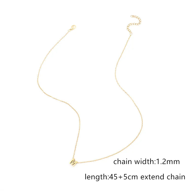 Classic A-Z Initial Letter Pendant Necklace Stainless Steel Chain