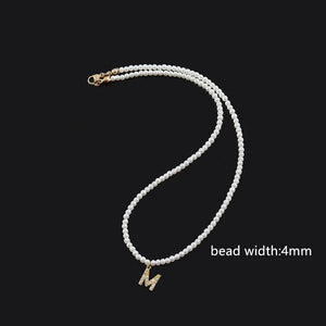 Classic CZ Initial Pendant Necklace with Pearl Bead for Women