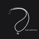 Classic CZ Initial Pendant Necklace with Pearl Bead for Women