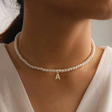 Classic CZ Initial Pendant Necklace with Pearl Bead for Women