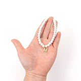 Classic CZ Initial Pendant Necklace with Pearl Bead for Women