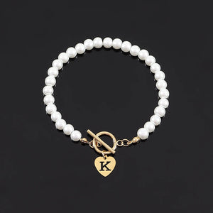 Classic Heart Initial Letter Bracelet Women Toggle Clasps Bead Bracelet