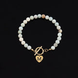 Classic Heart Initial Letter Bracelet Women Toggle Clasps Bead Bracelet