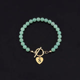 Classic Heart Initial Letter Bracelet Women Toggle Clasps Bead Bracelet