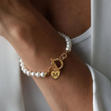 Classic Heart Initial Letter Bracelet Women Toggle Clasps Bead Bracelet