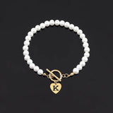 Classic Heart Initial Letter Bracelet Women Toggle Clasps Bead Bracelet