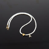 Classic Initial Heart Pendant Necklace Pearl Bead Women Gift