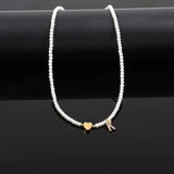 Classic Initial Heart Pendant Necklace Pearl Bead Women Gift