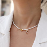 Classic Initial Heart Pendant Necklace Pearl Bead Women Gift