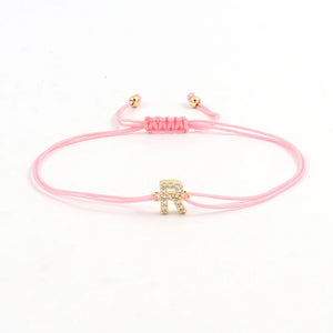 Pave Zirconia Initial Letter Bracelet Adjustable Rope Women