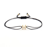 Pave Zirconia Initial Letter Bracelet Adjustable Rope Women