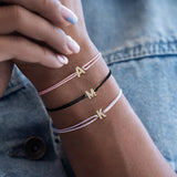 Pave Zirconia Initial Letter Bracelet Adjustable Rope Women