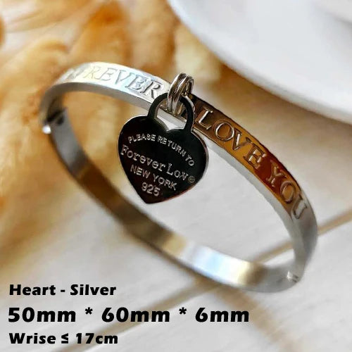 Stainless Steel Bangles with Forever Love Heart Pendant Jewelry