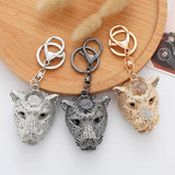 Leopard Head Rhinestone Keychain Animal Series for Car Bag Women