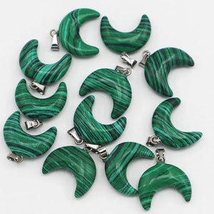 12pcs Malachite Hot Crescent Moon Stone Pendants for Jewelry Making