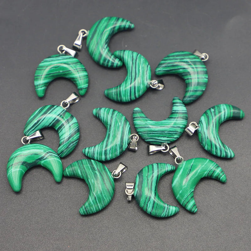 12pcs Malachite Hot Crescent Moon Stone Pendants for Jewelry Making