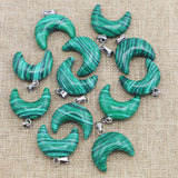 12pcs Malachite Hot Crescent Moon Stone Pendants for Jewelry Making