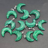12pcs Malachite Hot Crescent Moon Stone Pendants for Jewelry Making