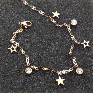 8 Shape Chain Four Stars Three Crystal Woman Anklets