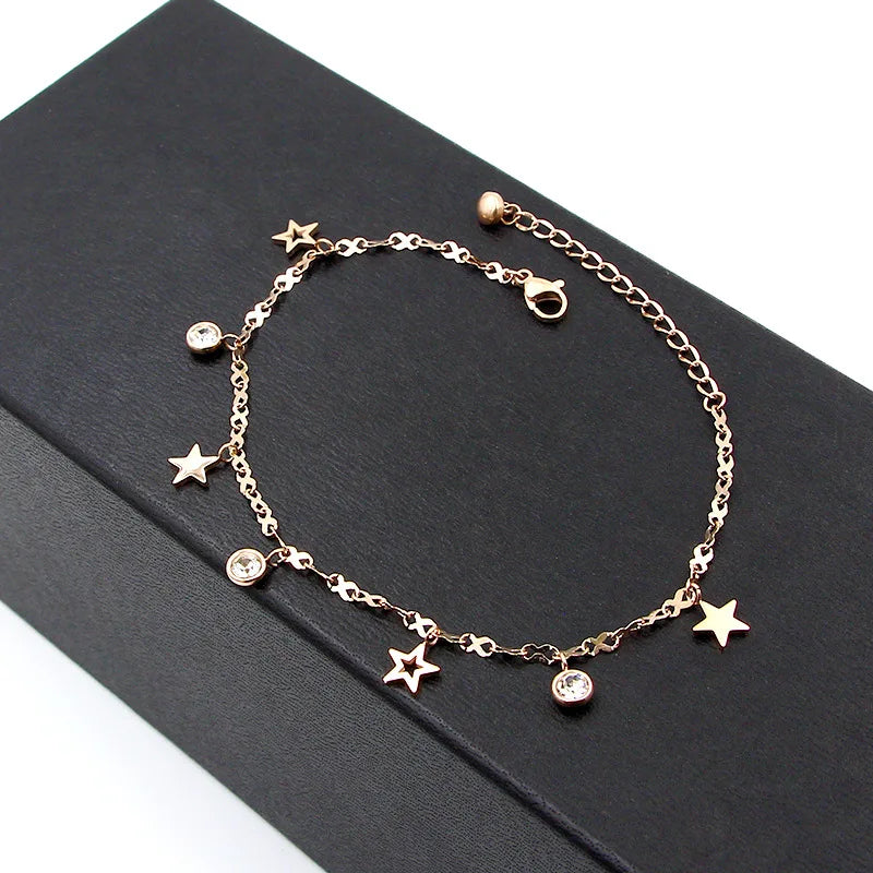 8 Shape Chain Four Stars Three Crystal Woman Anklets
