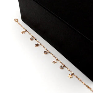 8-Shape 4-Star 3-Crystal Rose Anklet, Titanium Steel Woman Gift