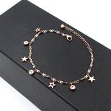 8-Shape 4-Star 3-Crystal Rose Anklet, Titanium Steel Woman Gift